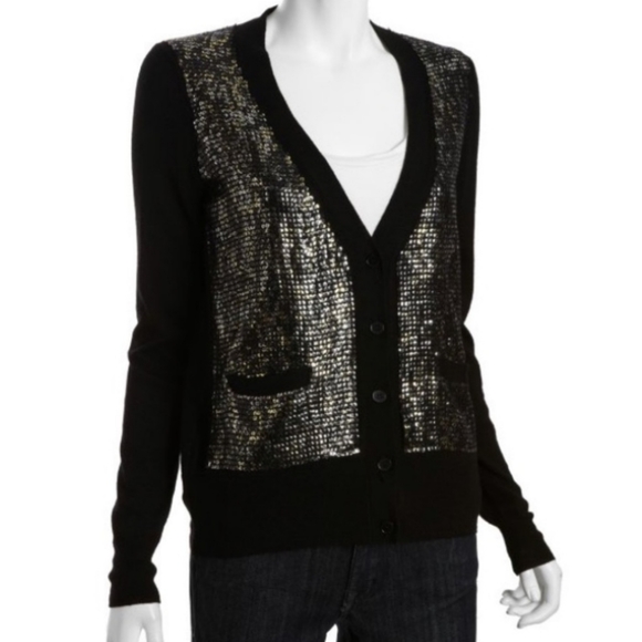 BCBG Maxazria S Merino Wool Sequin Cardigan Sweater - Picture 2 of 8